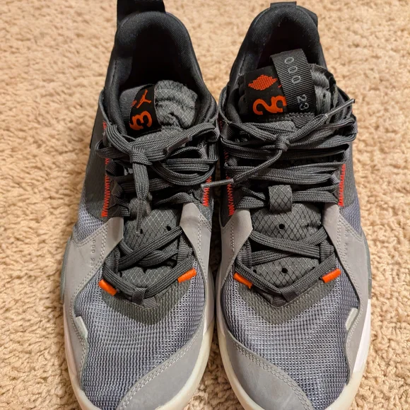 Jordan Deltas Gray and Black Sneakers with Vibrant Orange Accents - Picture 2 of 5